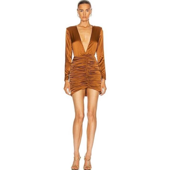 Retrofete Brea Ruched Silk-Blend Satin Mini Dress Size Large - Picture 2 of 11